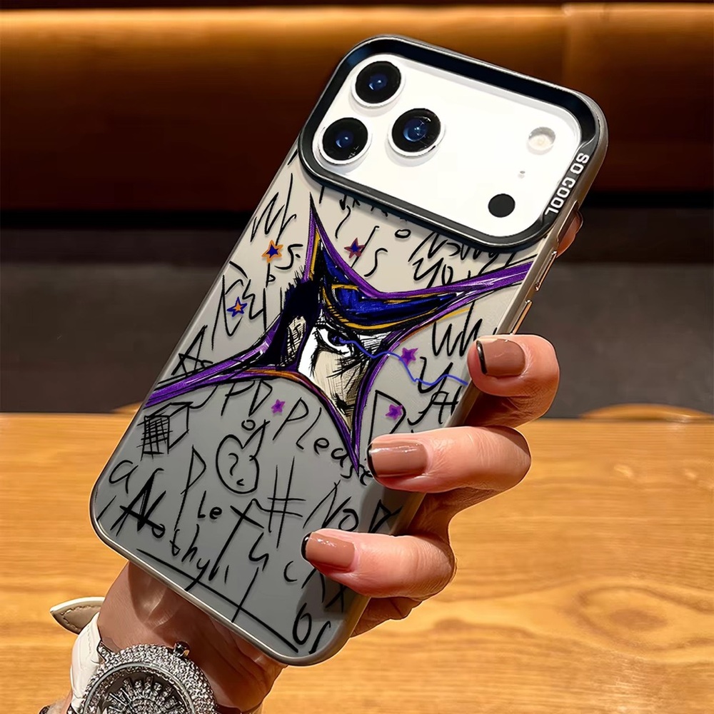 Clear Phone Case with Purple Graffiti Star Design